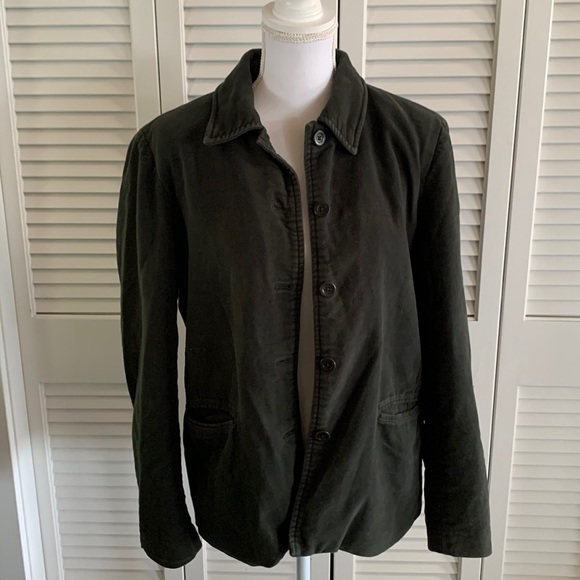 GAP Moss Green Velvet Blazer Women’s Button Front Jacket Fully Lined Size Large - Picture 1 of 8